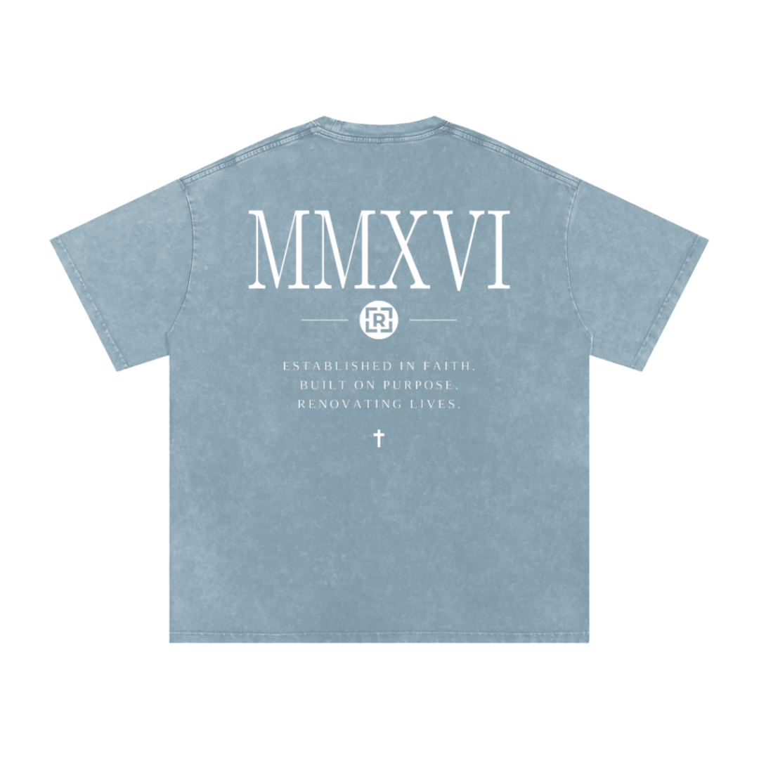 ESTABLISHED MMXVI (2016) - blue jean (Snow Washed Oversized Cotton T-Shirt) — PREORDER