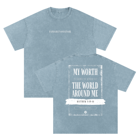 MY WORTH - blue jean (Snow Washed Oversized Cotton T-Shirt) — PREORDER