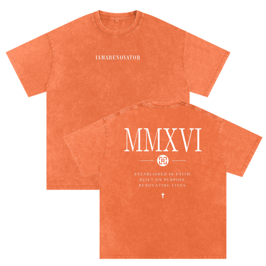 ESTABLISHED MMXVI (2016) - Orange (Snow Washed Oversized Cotton T-Shirt) — PREORDER