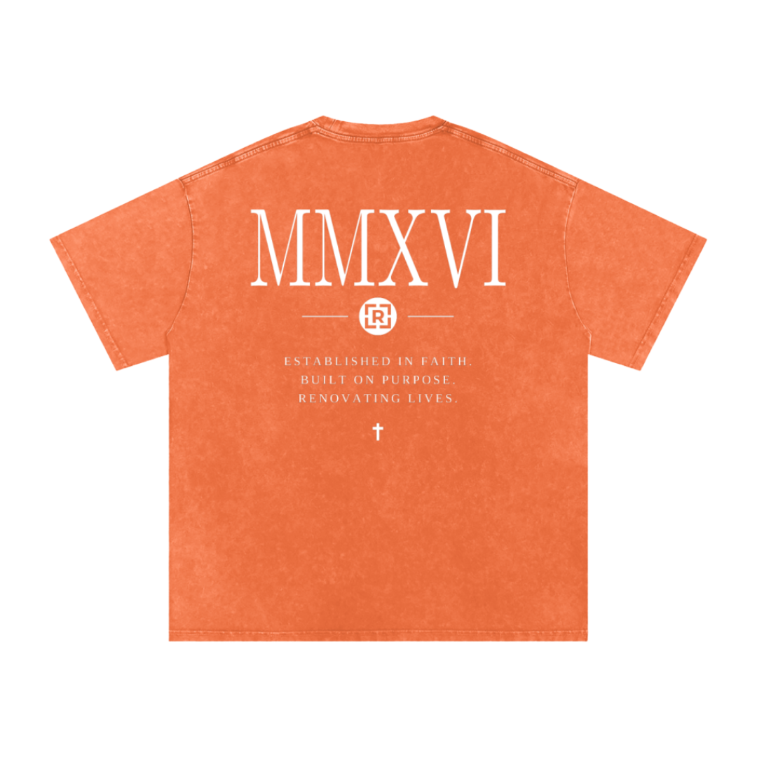 ESTABLISHED MMXVI (2016) - Orange (Snow Washed Oversized Cotton T-Shirt) — PREORDER
