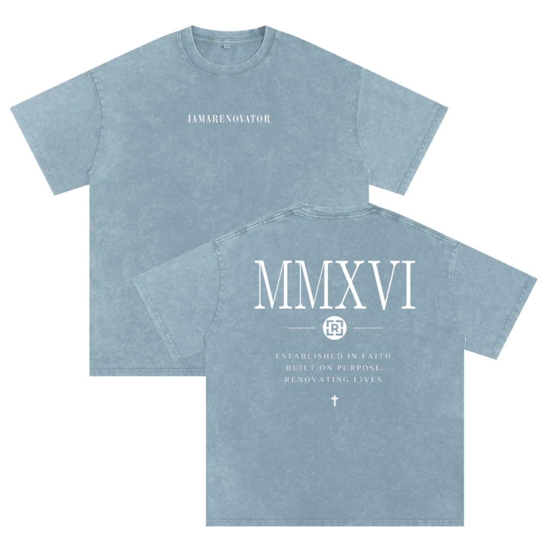 ESTABLISHED MMXVI (2016) - blue jean (Snow Washed Oversized Cotton T-Shirt) — PREORDER
