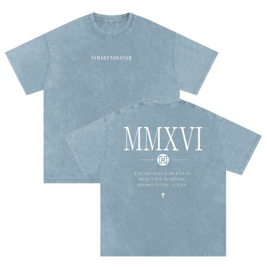 ESTABLISHED MMXVI (2016) - blue jean (Snow Washed Oversized Cotton T-Shirt) — PREORDER
